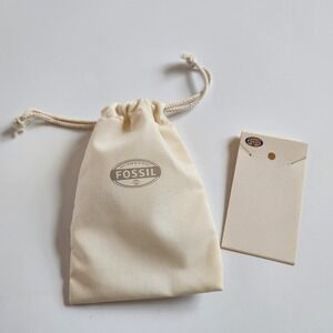 Authentic Fossil Jewelry Pouch Cream Cotton Drawstring Bag